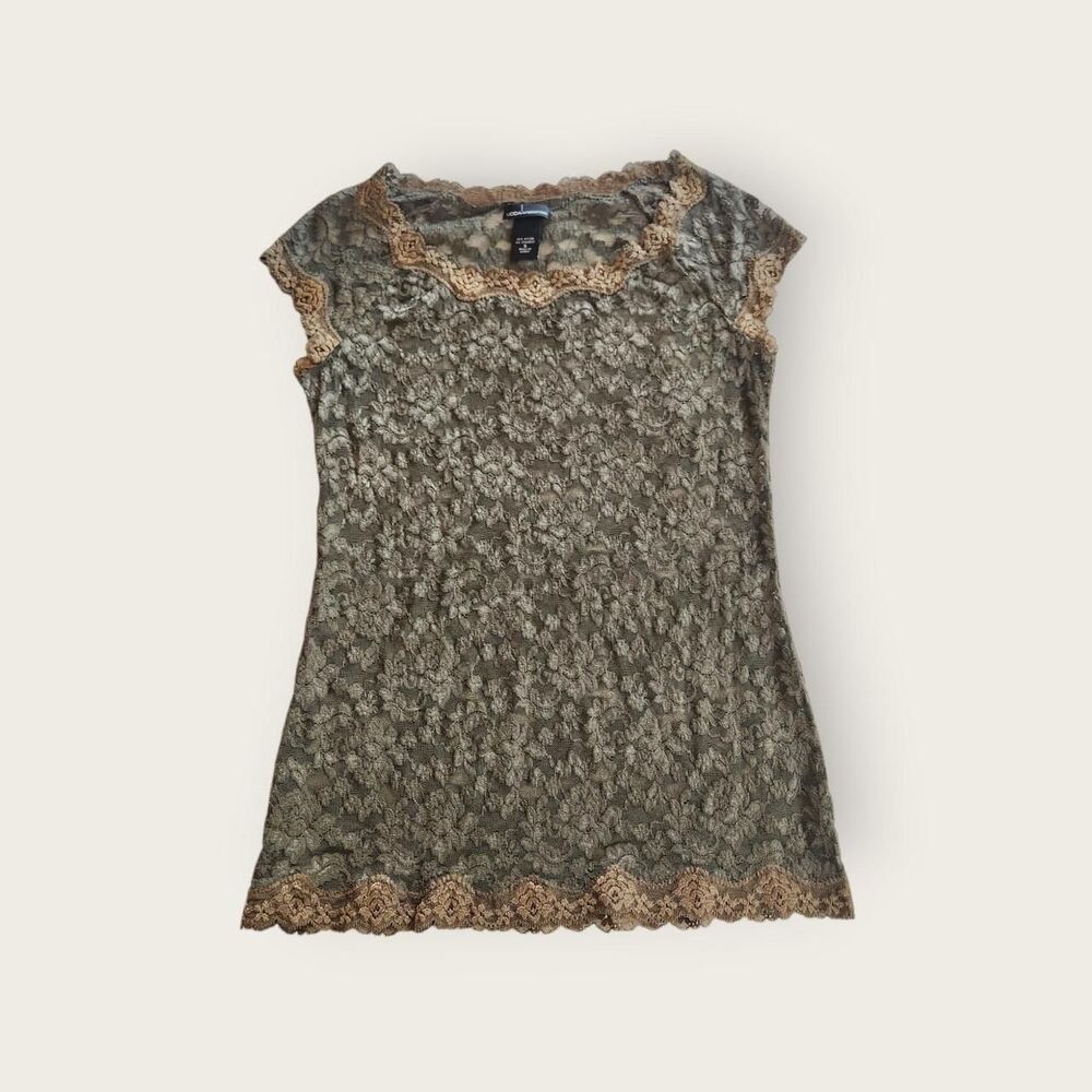 Vintage Y2k early 2000s Moda International green sheer lace baby tee